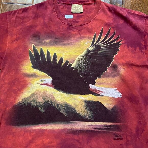 The Mountain Y2K 2004 Bald Eagle Red Tye Dye Organic Cotton T-Shirt Men's XL - Picture 2 of 8